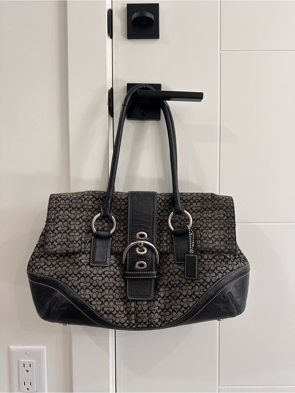 Coach Black and Brown Signature Canvas Shoulder Bag